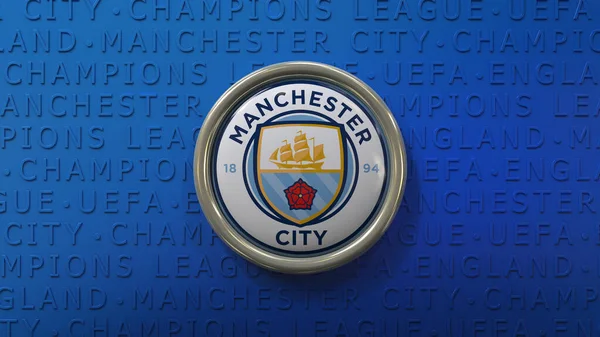 Üzerinde Manchester City Futbol Kulübü Logosu Olan Boyutlu Bir Rozet — Stok fotoğraf