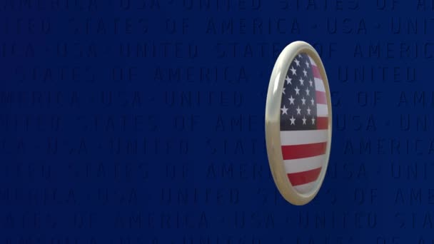 Lencana Berputar Dengan Bendera Amerika Serikat Dengan Latar Belakang Biru — Stok Video