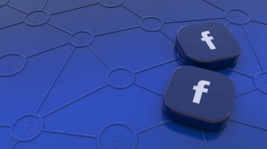 Mavi arkaplanda sosyal ağlar aracılığıyla bağlantı kavramını temsil eden iki Facebook rozeti.
