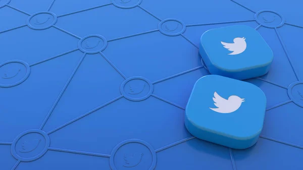 Dois Crachás Twitter Fundo Azul Claro Representando Conceito Conectividade Através — Fotografia de Stock
