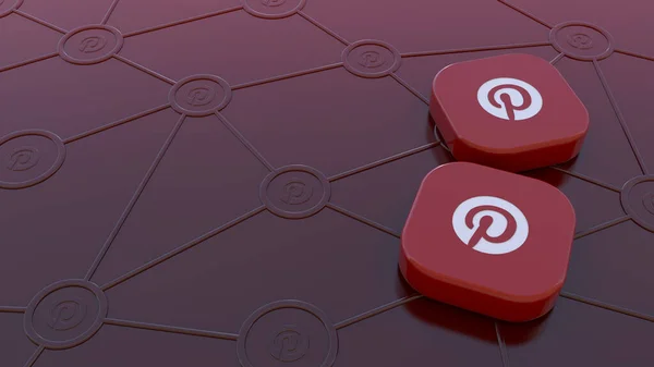 Deux Badges Pinterest Sur Fond Rouge Foncé Représentant Concept Connectivité — Photo