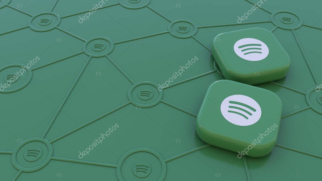 Two Spotify badges on green background representing the concept of connectivity through streaming networks.