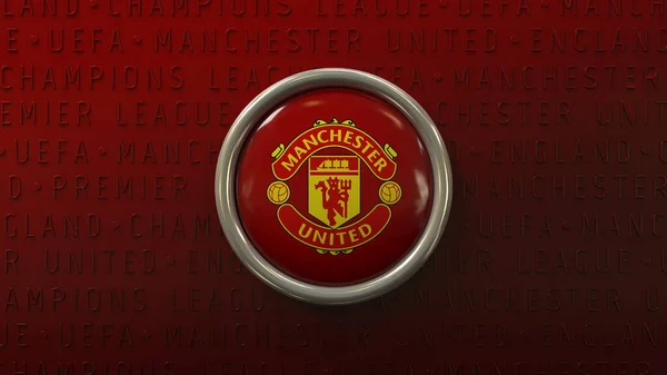 Kırmızı Zemin Üzerinde Manchester United Futbol Kulübü Nün Logosu Olan — Stok fotoğraf