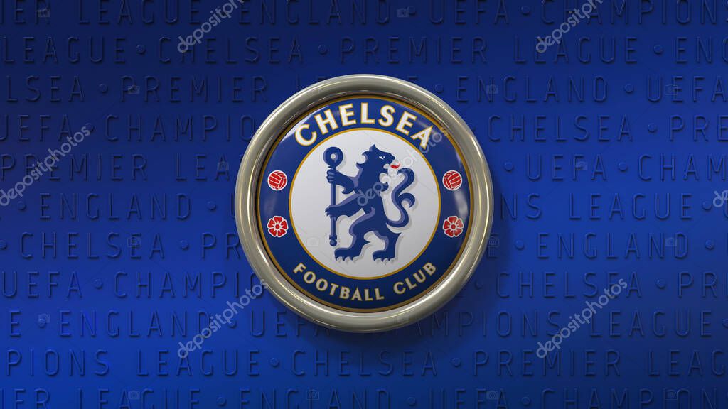 3d rendering of a badge with te Logo of Arsenal Football Club on blue background - English Soccer Team.