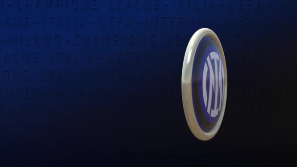 Rotační Odznak Znakem Internazionale Milano Football Club Tmavomodrém Pozadí Loopable — Stock video