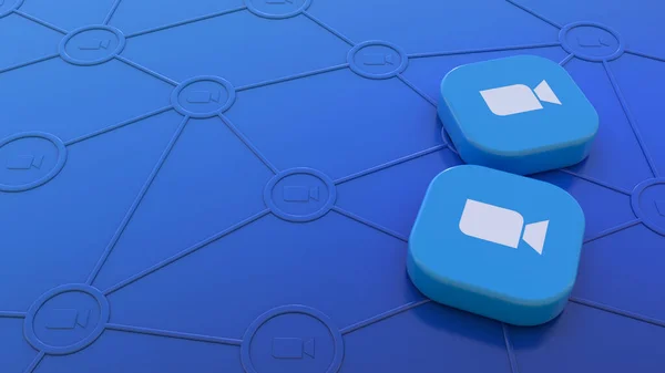 Due Badge Zoom Sfondo Azzurro Che Rappresentano Concetto Connettività Attraverso — Foto Stock