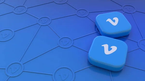 Due Badge Vimeo Sfondo Azzurro Che Rappresentano Concetto Connettività Attraverso — Foto Stock