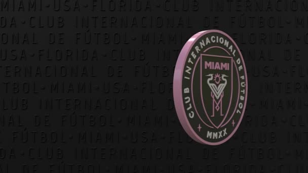 Roterande Bricka Med Logotypen För Inter Miami Svart Bakgrund Amerikanska — Stockvideo