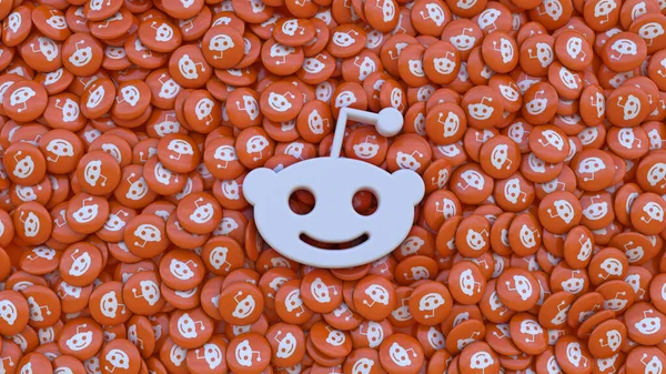Απόδοση Του Λογότυπου Reddit Ένα Μάτσο Χάπια Εικονίδιο Της Εφαρμογής — Φωτογραφία Αρχείου