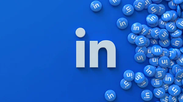 Rendering Linkedin Logo Surrounded Bunch Pills App Icon Blue Background — Stock Photo, Image