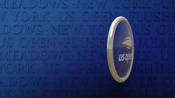 Значок Обертається Логотипом Відкритого Чемпіонату Сша Тенісу Великого Шолома Синьому — стокове відео