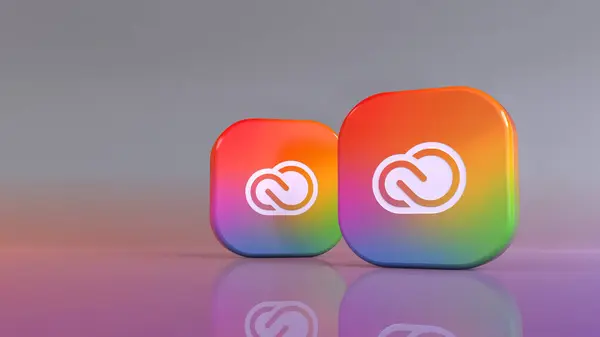 Renderowanie Dwóch Kwadratowych Plakietek Logo Adobe Creative Cloud Zdjęcia Stockowe bez tantiem