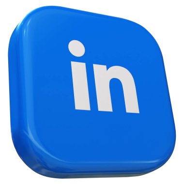 Linkedin uygulamasının logosuna sahip kare rozet beyaz arka planda izole edilmiş. Sağ profil