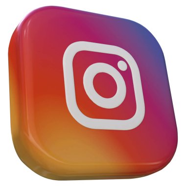 Beyaz zemin üzerinde Instagram logosu olan 3D Square rozeti. Sağ profil.
