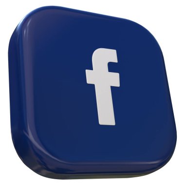 Facebook uygulamasının logosuna sahip 3D Square rozeti beyaz arka planda izole edilmiş. Sağ profil.