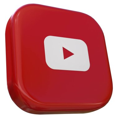 Üzerinde beyaz arka planda izole Youtube logosu olan 3D Square rozeti. Sağ profil.