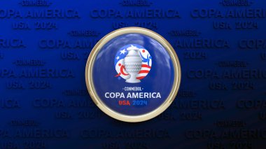 Üzerinde CONMEBOL COPA AMERICA 2024 Futbol Kupası logosu olan yuvarlak bir rozet..