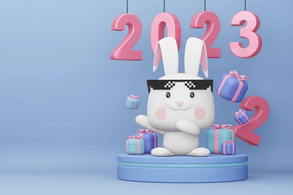 Feliz Año Nuevo 2023 Año Del Conejo Renderizado Fotos De Stock Sin Royalties Gratis