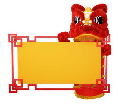 Chinese new year, lion dance with frame, 3d rendering