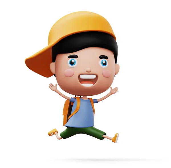 Happy Child Bag Cute Boy Cartoon Character Rendering — Stock Photo, Image
