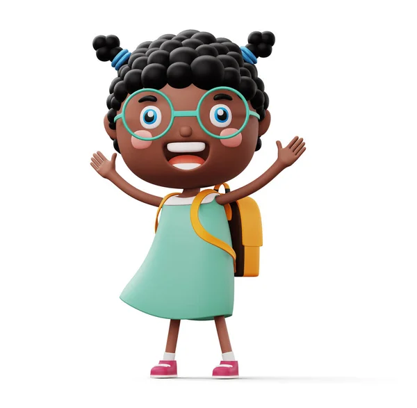 Niño Feliz Con Bolsa Lindo Personaje Dibujos Animados Chica Renderizado —  Fotos de Stock