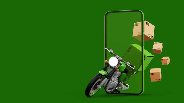 Delivery Courier Service Online Shopping Motorcycle Parcel Box Rendering — Photo