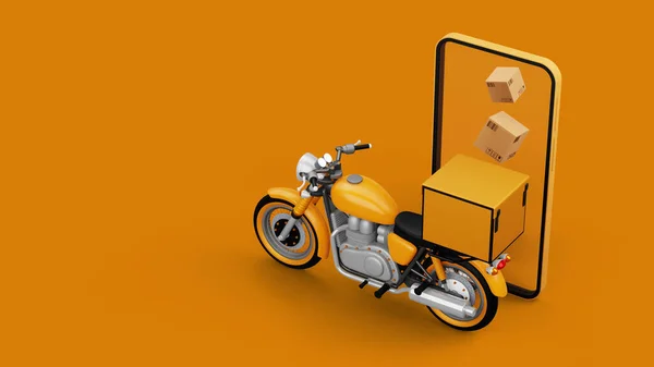 Delivery Courier Service Online Shopping Motorcycle Parcel Box Rendering — Stock fotografie