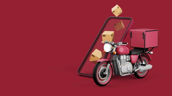 Delivery Courier Service Online Shopping Motorcycle Parcel Box Rendering — Stock fotografie