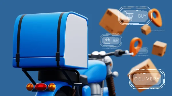 Delivery Courier Service Online Shopping Motorcycle Parcel Box Rendering — Stok fotoğraf