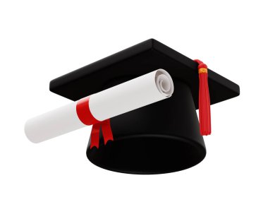 Diplomalı mezuniyet şapkası, 3D çizim.