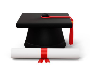 Diplomalı mezuniyet şapkası, 3D çizim.