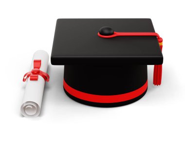 Diplomalı mezuniyet şapkası, 3D çizim.