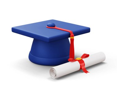 Diplomalı mezuniyet şapkası, 3D çizim.