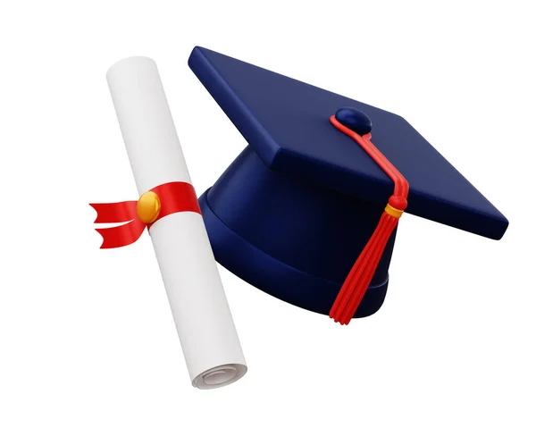 Stock image Graduation cap with Diploma, 3d rendering