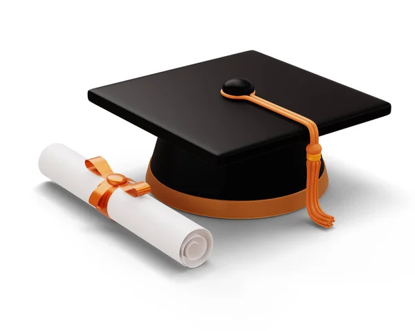 Graduation Cap Diploma Rendering — Stock Photo, Image