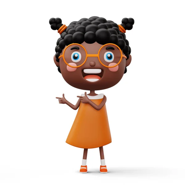 Niño Feliz Señalando Los Dedos Lindo Personaje Dibujos Animados Chica —  Fotos de Stock