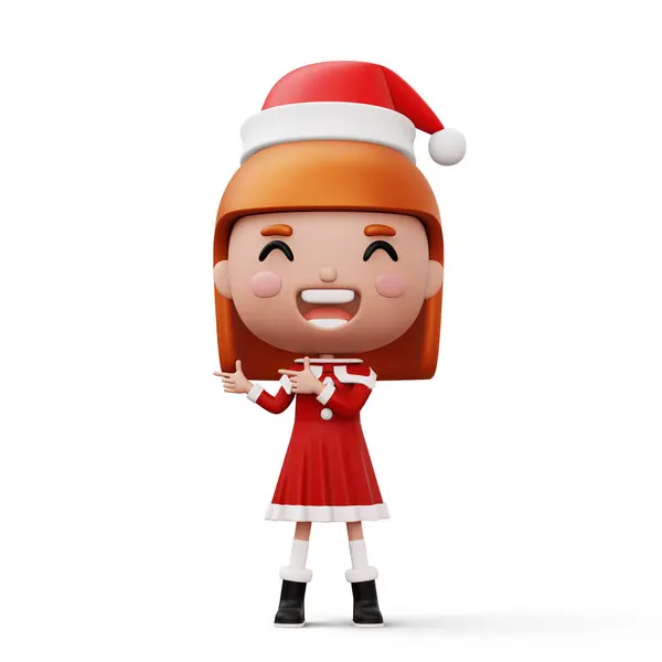 Happy Kid Wearing Santa Claus Costume Pointing Finger Merry Christmas — Stock Photo, Image