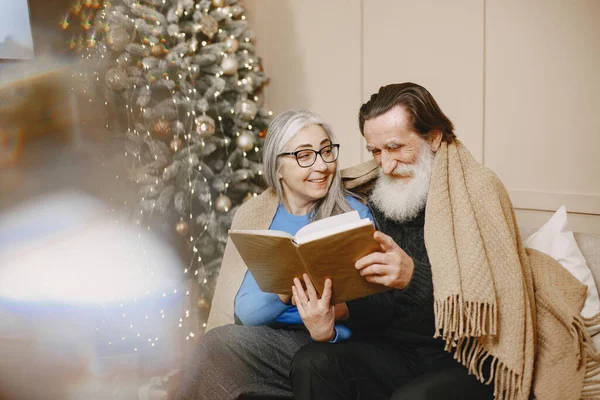 stock image Age and people concept . Senior couple at home. People with book.