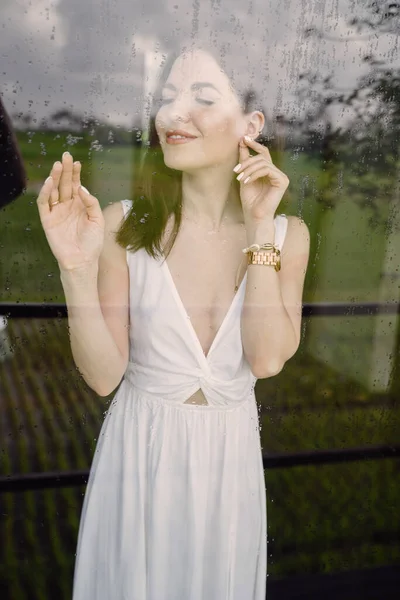 Girl Window Lady White Dress — Stock Photo, Image