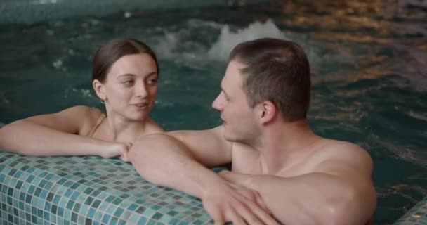Young Couple Bathing Together Loving Couple Flirting Pool Spa — Stock videók