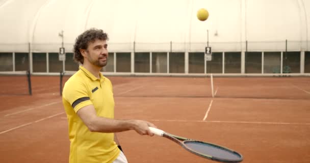 Concept Professional Sport Charismatic Handsome Tennis Player Guy Posing Front — Wideo stockowe