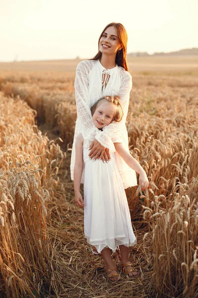 Family Summer Field Sensual Photo Cute Little Girl Woman White — Fotografia de Stock