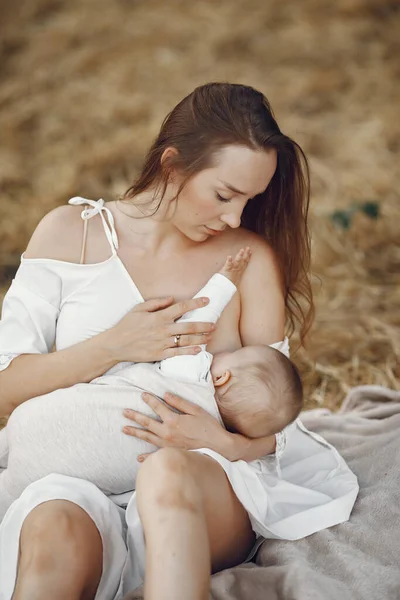 Mother Cute Daughter Mom Breastfeeding Her Little Daughter Woman White — Fotografie, imagine de stoc