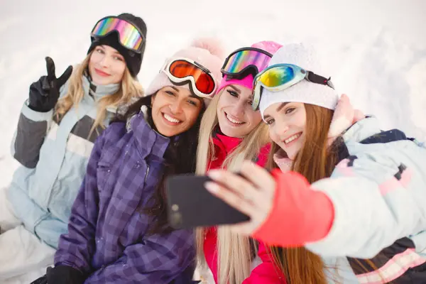 Ski Equipment Hands Girls Happy Time Holding Together Girls Learn — Stock Photo, Image