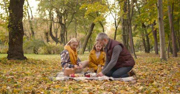 Дозвілля Концепція Людей Бабусі Дідусі Онуки Які Мають Пікнік Чай — стокове відео
