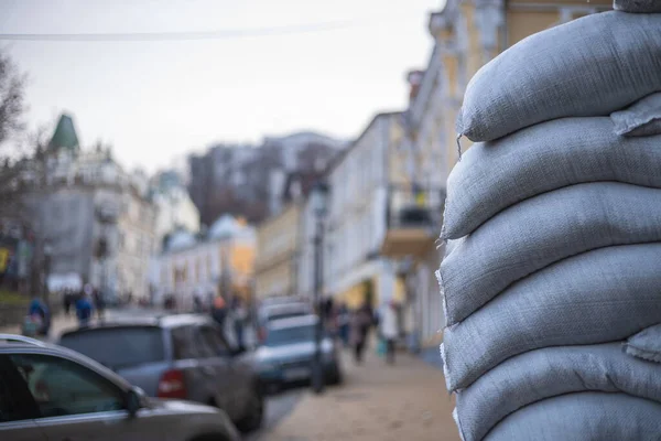 Blocked windows on the streets of Kyiv during the war