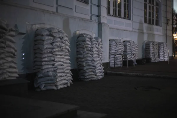 Blocked windows on the streets of Kyiv during the war.
