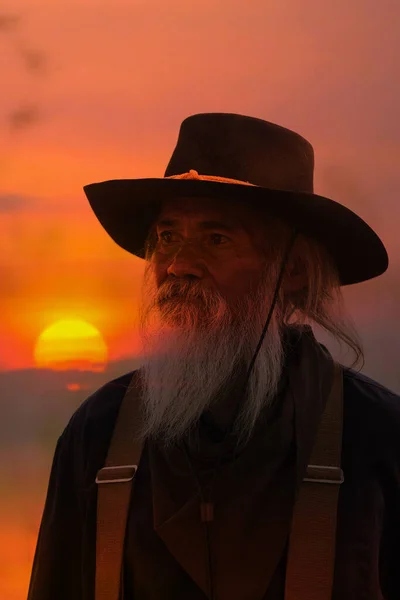 Silhouette Cowboy Setting Sunset — Stock Photo, Image