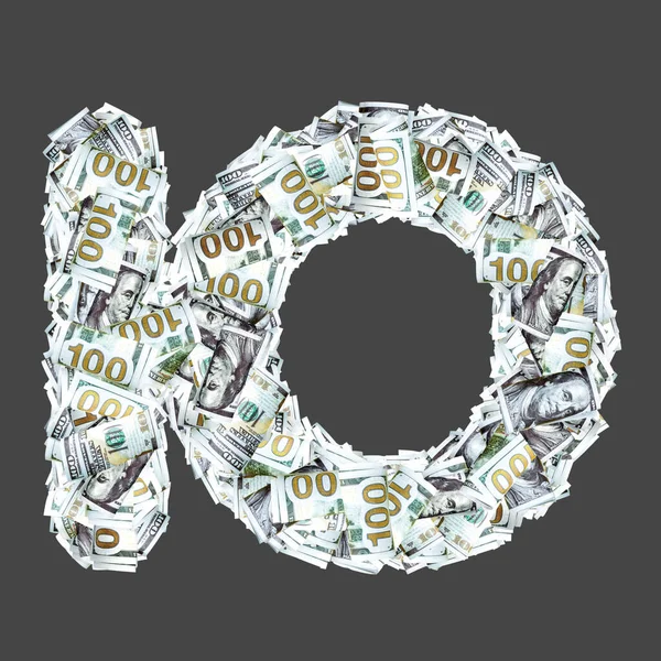 Letras Cirílicas Com Notas Papel Moeda Dólares Isolado Cinza — Fotografia de Stock