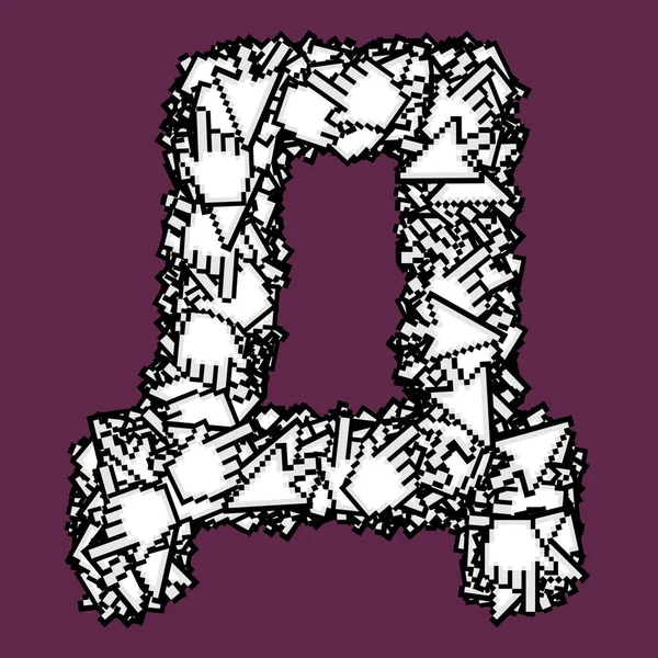 西里尔字母与数字箭头和手 孤立的紫色背景 — 图库照片